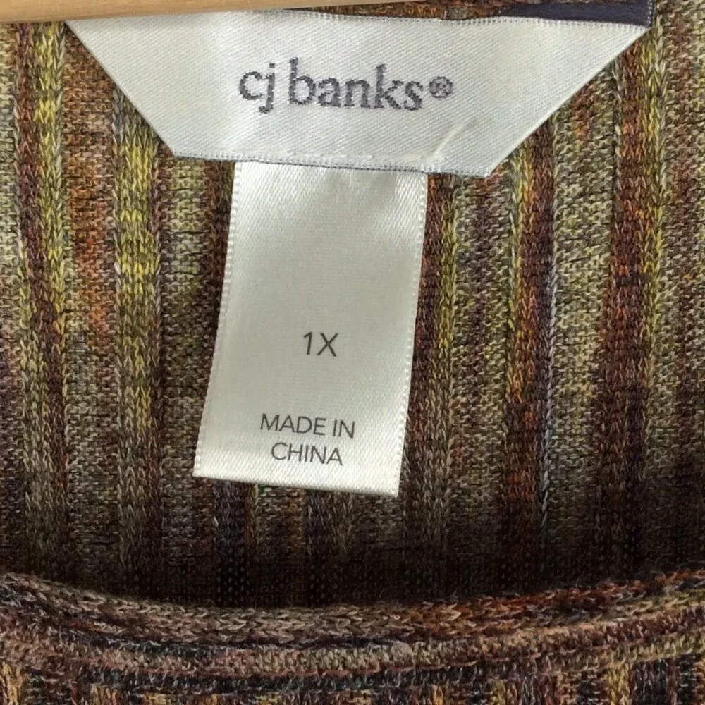 CJ Banks Women's Plus Size 1X Midi Dress Brown Shift Pencil Tie Sleeve Boho